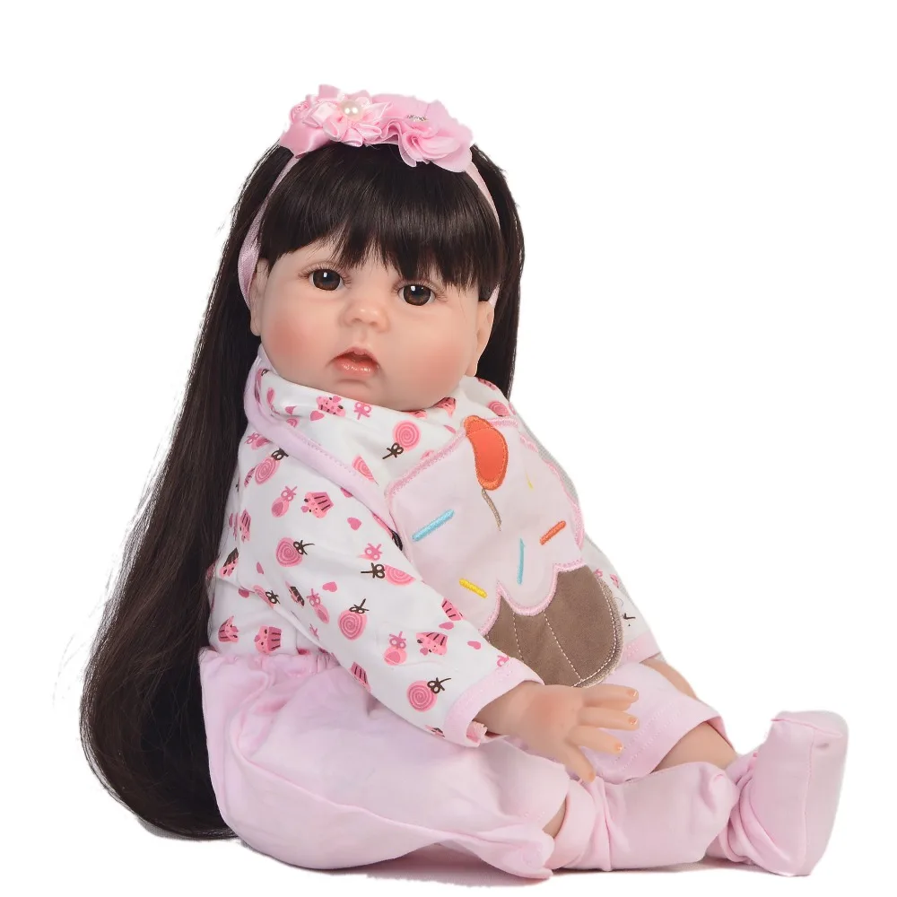 

Reborn Long hair girl silicone vinyl reborn baby doll 22"55cm soft PP cotton body lifelike princess toddler reborn babies