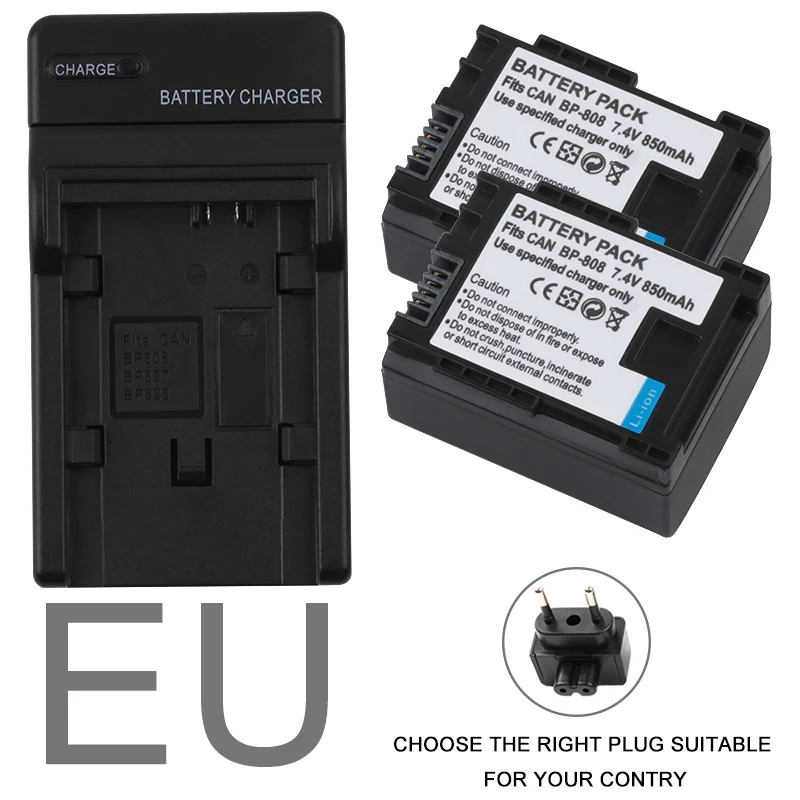 EU 2 шт. BP-808 BP 808 BP808 Батарея для Canon BP-809 819 827 HF200 HF20 HG21 HG20 FS200 FS21 FS22 HFS30 HFM41 HFM400 FS300 FS100 - Цвет: EU
