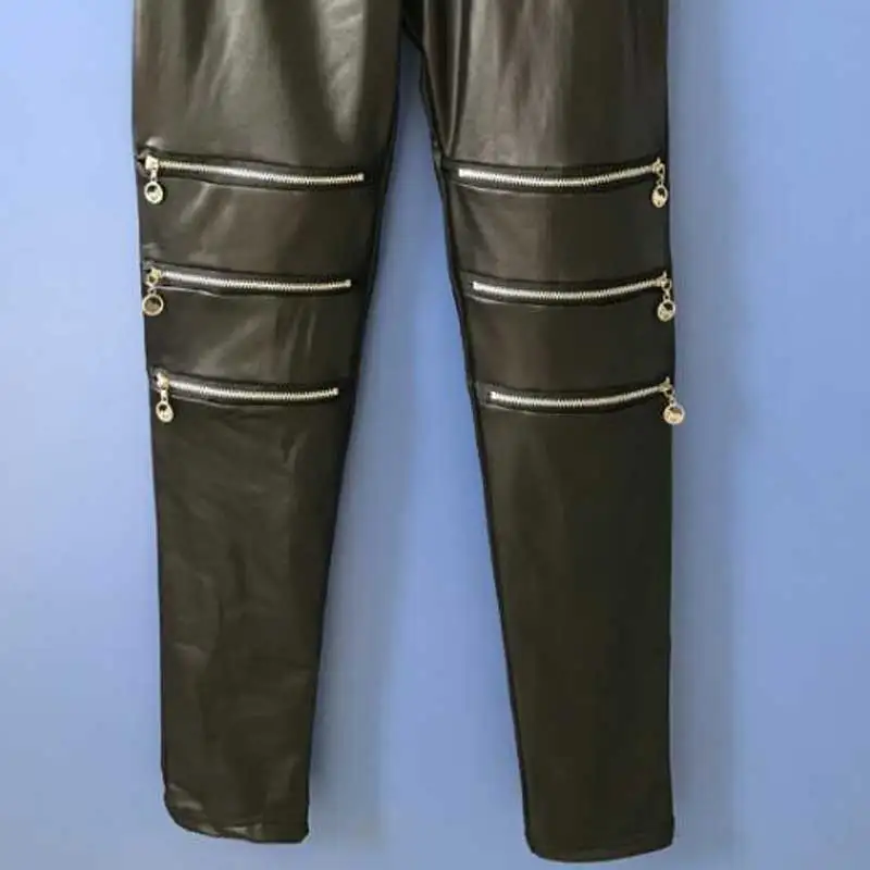 Elastic Waist Zipper Faux Leather Leggings Women Spring Sexy Club Pants Female Punk Slim Casual Party Leggins | Женская одежда