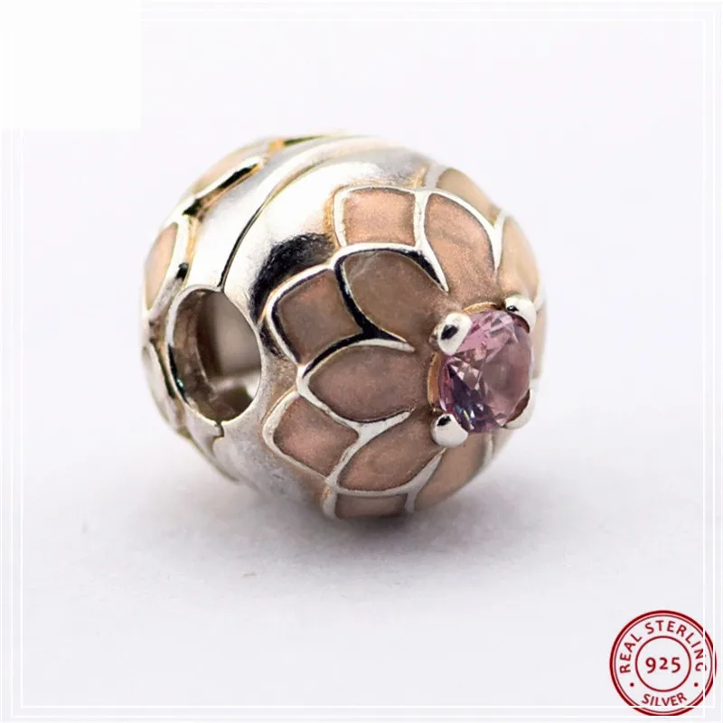 Кремовая эмаль и розовый кристалл Цветущий Георгин клипсы бусины для женщин