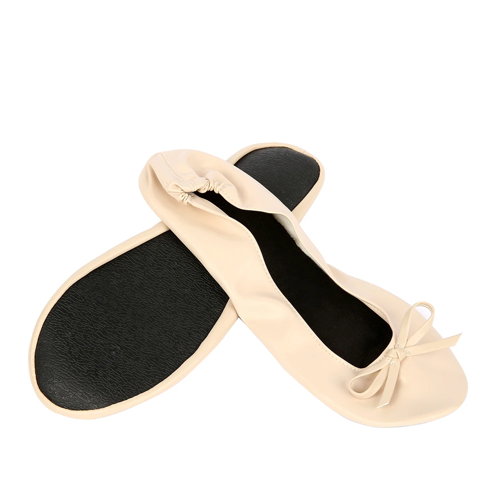 Бежевые туфли на плоской подошве искусственная балерина складные балетки