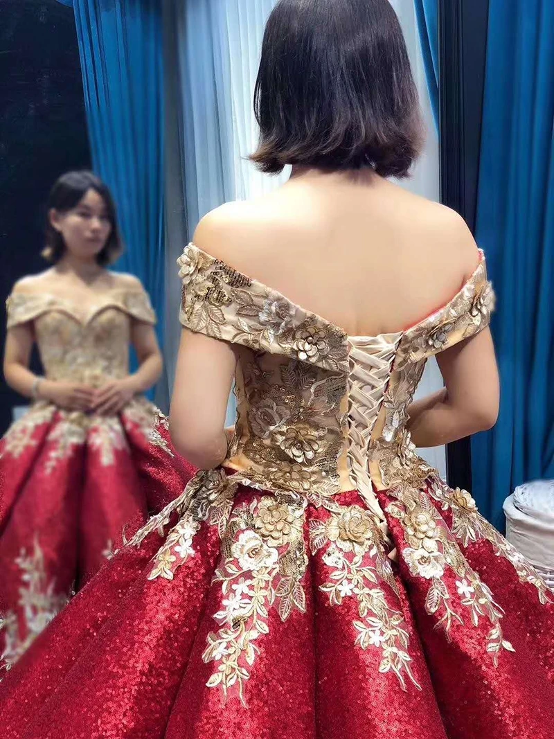 J66704 janceber красное 15 лет Quinceanera платье с открытыми плечами пышные бальные платья
