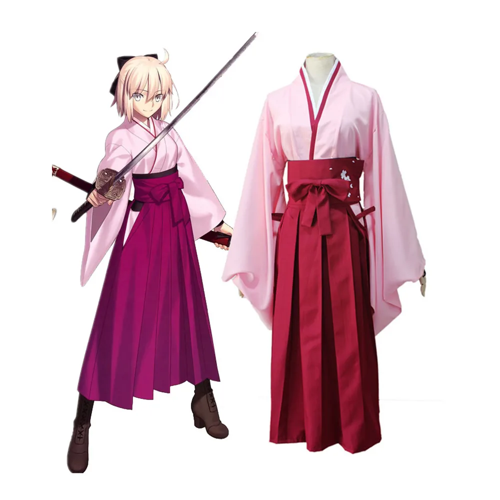 

Аниме FGO Fate Grand Order Sakura Saber Okita Souji Kendo Uniform Косплей Костюм Полный комплект кимоно костюм на Хэллоуин