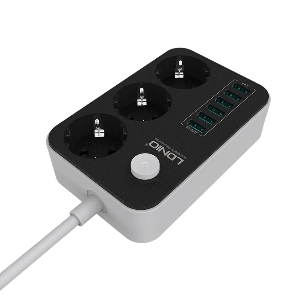 3 розетки 6 Порты USB быстрая Зарядное устройство Мощность розеток электрическая