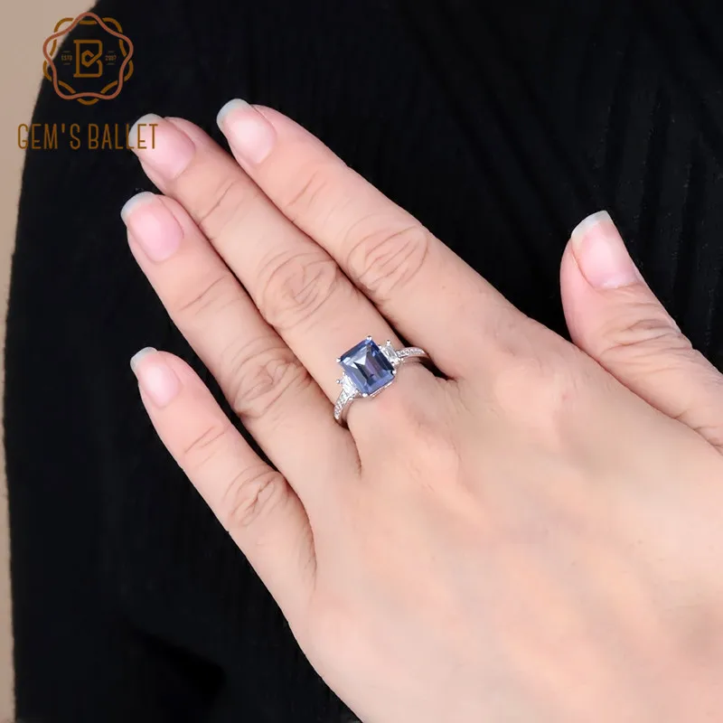 Gem's Ballet 2.05Ct натуральный иолит синий мистический кварцевый камень кольцо для женщин 925 пробы серебряные кольца ювелирные украшения