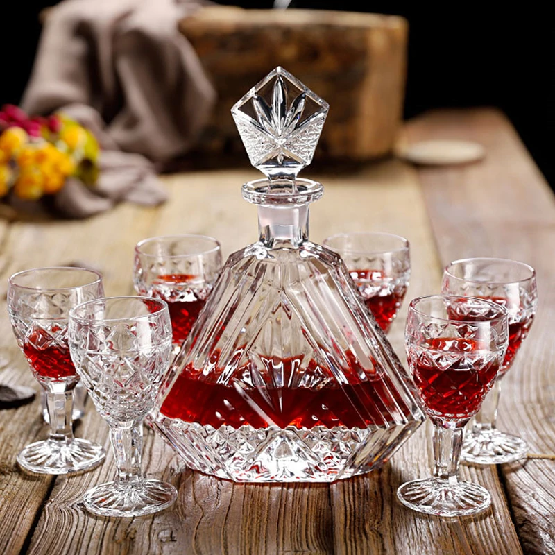 

European Crystal Red Wine Set Household Whisky Goblet Creative wine Decanter Seven Set Wine glass and bottle for home drinkware