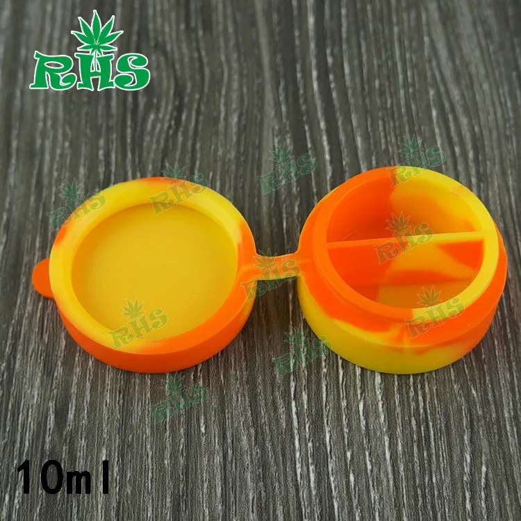 

2017 RHS factory price Hot Sale Cured 10ml Round Shape Silicone Jars Dab Wax Container 10pcs free shipping