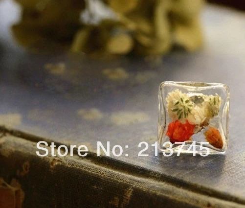 

Free ship! Fashion 20sets/lot 20mm square Glass Bubble & Ring set (The price don't include the filler) glass globe vial pendant