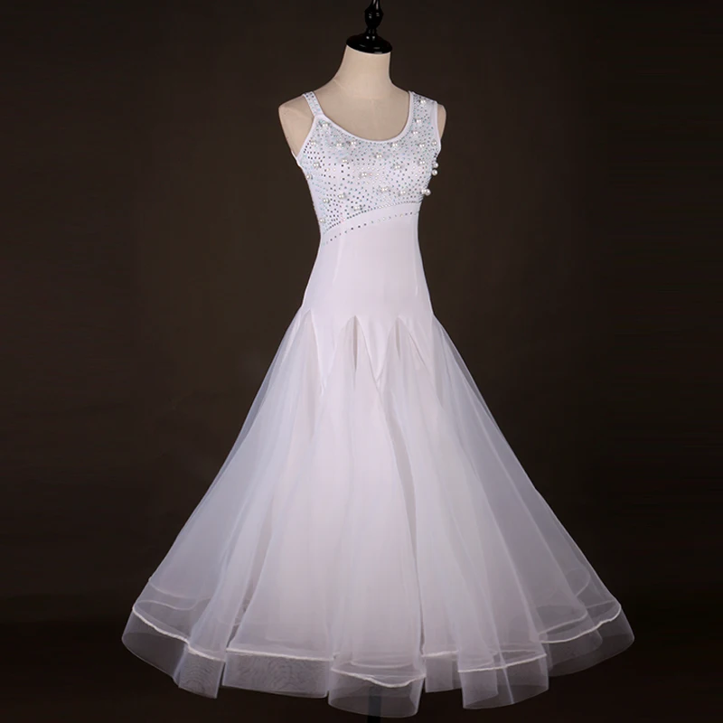Ballroom Competition Dance Dresses Women White diamond Waltz Tango Dancing Costume Lady's Cheap Standard Dress | Тематическая