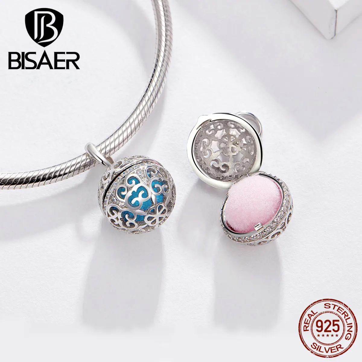 Bisaer 2 душистый шар с изысканным медальоном, подвески, подвески для DIY браслета, ожерелья, 925 пробы, серебряные ювелирные изделия GXC1198