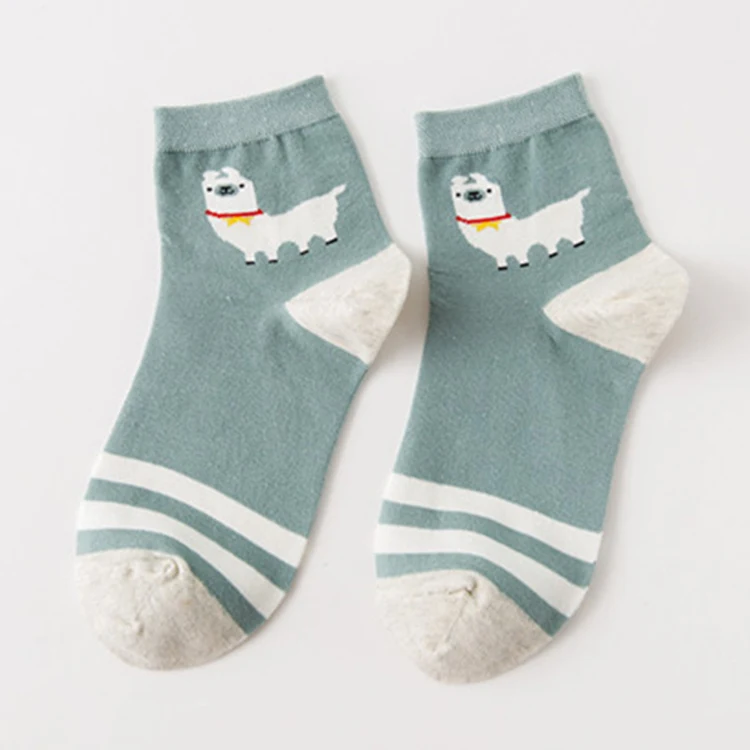 Носки Alpaca Sox кофейного, коричневого, серого цвета, теплые, удобные, милые, каваи ламы, винтажные, Ретро стиль, шерсть, Mori Girl, дропшиппинг - Цвет: Green short