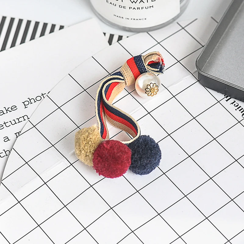 New 3 Balls Pearls Striped Elastics Hair Bands Rubber Girls Women Cute Headwear Tie Gum Ponytail Holders Accessories |