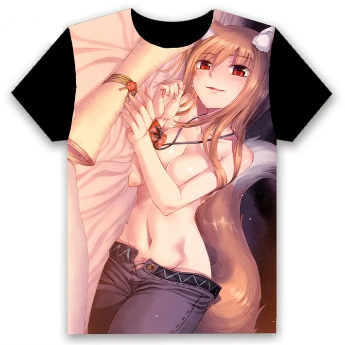 18 Аниме футболка Spice and Wolf Holo Косплей короткий рукав Женская Мужская черная футболка Повседневная летняя футболка Otaku - Цвет: 18