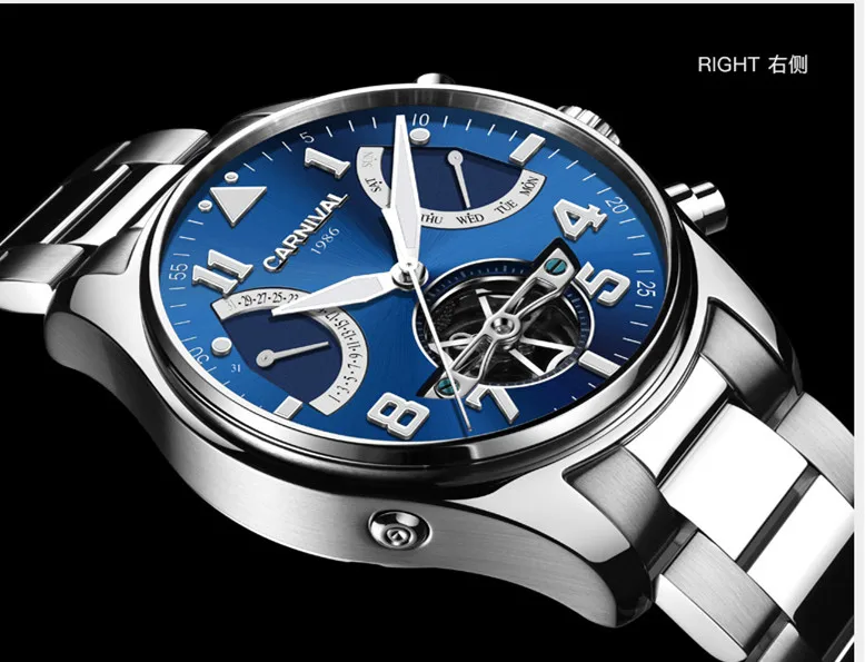 

Carnival tourbillon automatic mechanical brand men's watches fashion Sapphire Glass waterproof watch luxury 316L steel