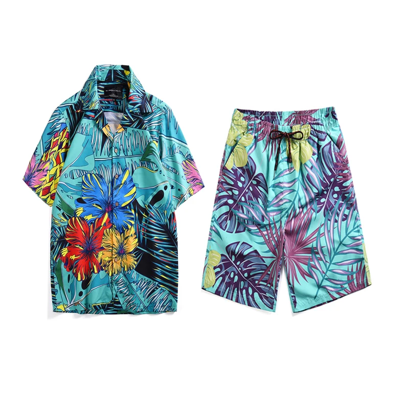 

Mr.1991IN Summer Vacation Sets Men's Tropical plant Print Tropical style Beach Hawaiian suit Short Shirts Shorts Two Piece Suit