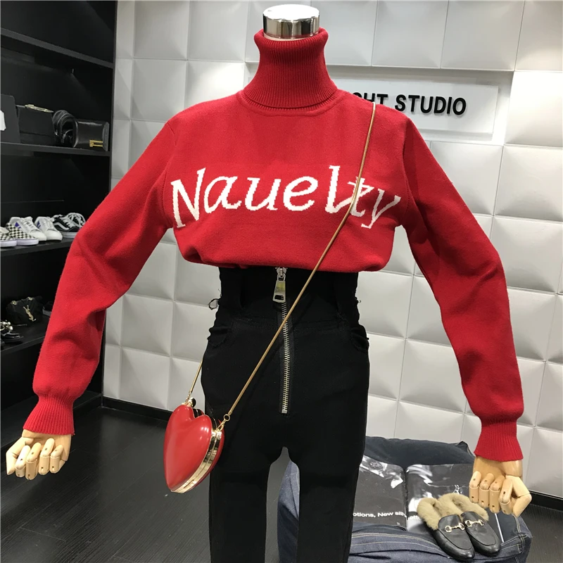 Зимние вязаные Для женщин Свитера пуловеры женский тонкий высокий воротник