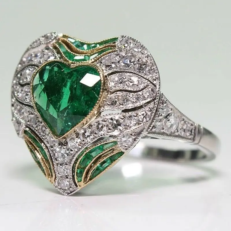 

Fashion Love Heart Green Ring Huge Women Jewelry Size 6-10 Women Wedding Ring