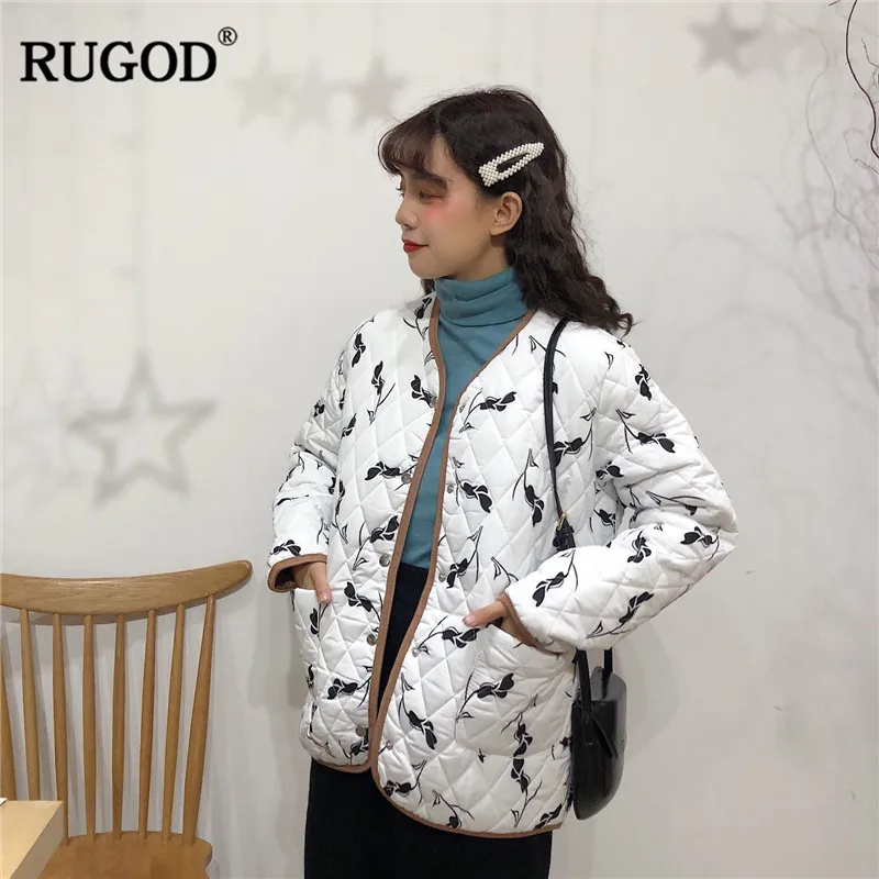 RUGOD винтажное Женское пальто с цветочным принтом модная теплая зимняя одежда