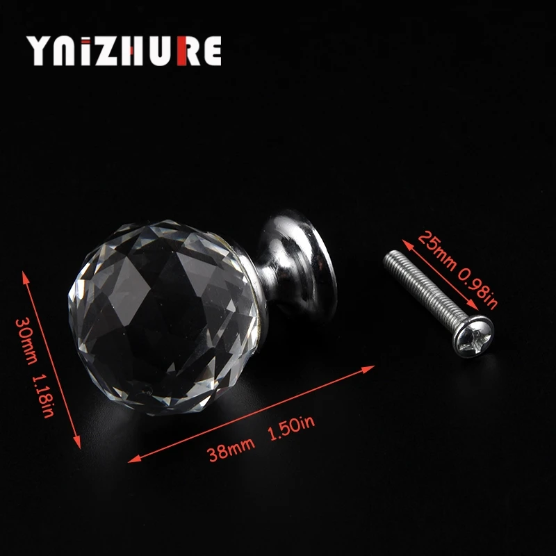 YNIZHURE 30mm Crystal glass ball Shape Design Glass Cupboard Pulls Drawer Knobs | Обустройство дома