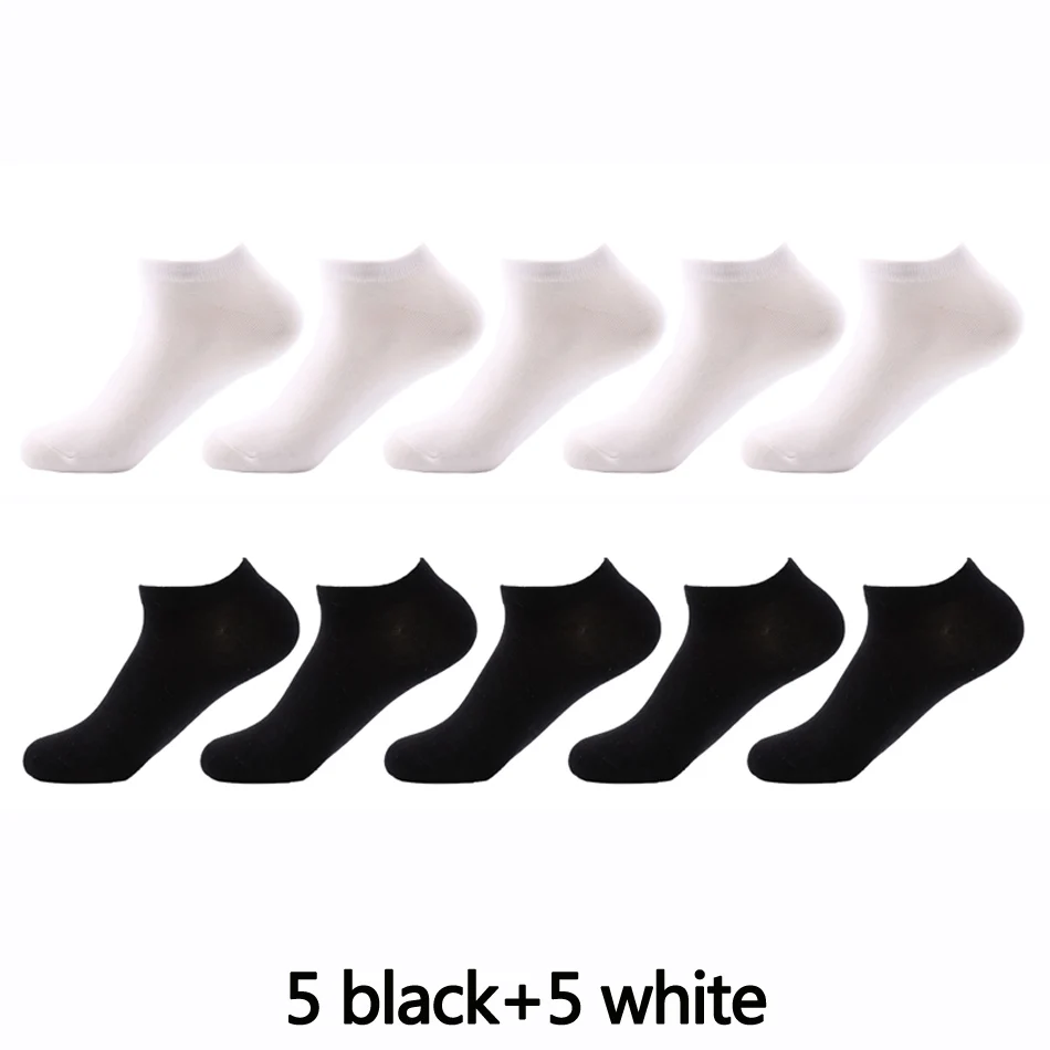 5 black 5 white 10 пар, высококачественные повседневные мужские носки в деловом стиле, хлопковые брендовые носки для кроссовок, быстросохнущие черные белые короткие носки для мужчин - Цвет: 5 black 5 white