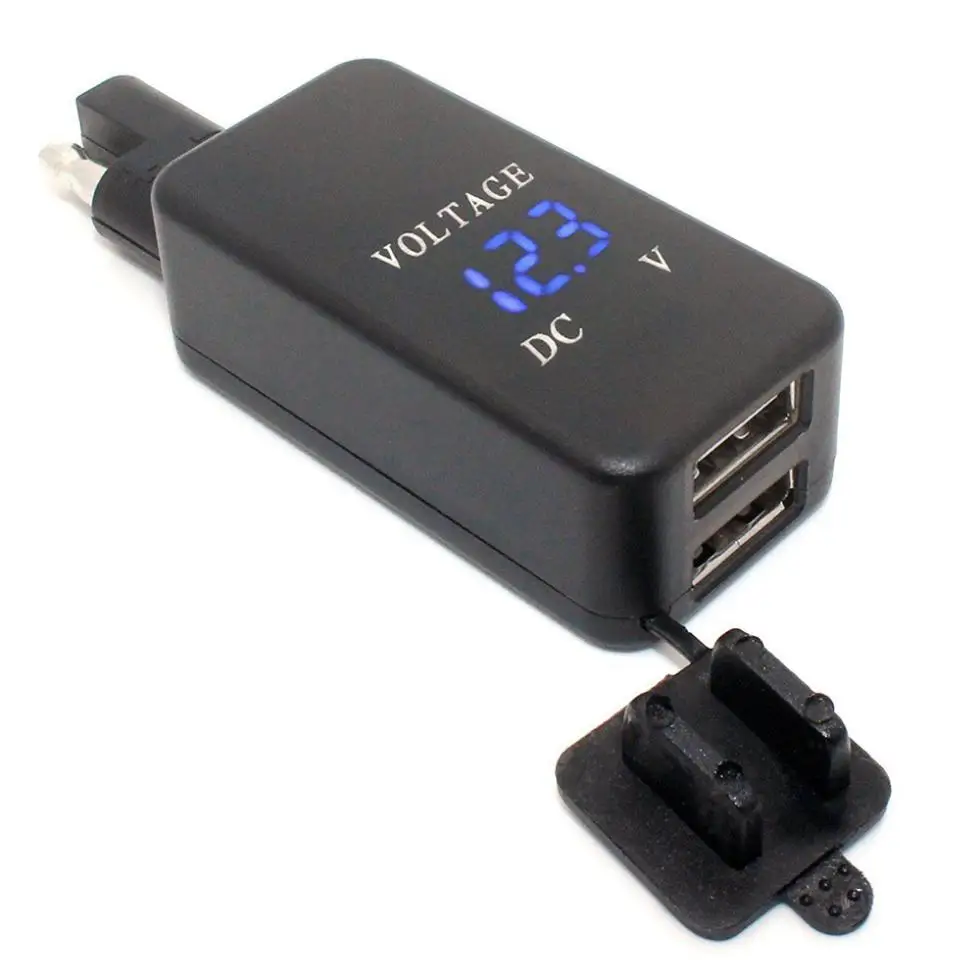 SAE двойной USB кабель адаптер двухпортовый разъем питания смартфон планшет gps зарядное устройство с вольтметром для мотоцикла автомобиля