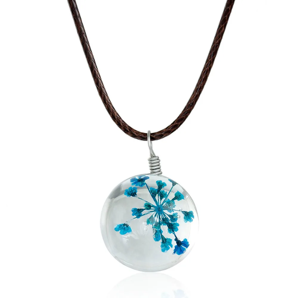 DoreenBeads стеклянное круглое модное ожерелье с высушенным синим цветком Круглые