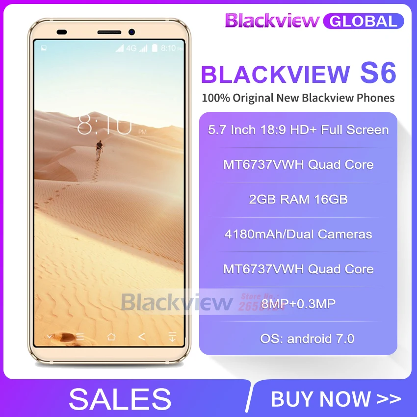 Blackview S6 5,7 дюймов 18:9 HD+ полноэкранный смартфон MT6737VWH четырехъядерный 2 Гб ОЗУ 16 Гб ПЗУ двойная задняя камера мобильный телефон