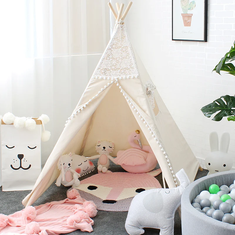Кружевная палатка Tipi для детей хлопковая складной игровой домик уголок чтения