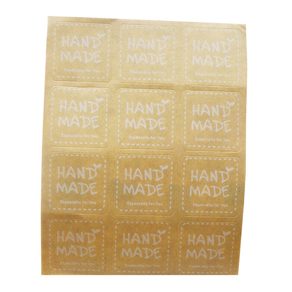 New 120pcs/10sheet Kraft Label Sticker Cake Baking Sealing For Gift DIY Handmade Round Square White Hand Made Stickers | Канцтовары для
