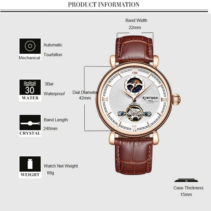 Business Fashion Casual Wristwatch Sports Luxury Dress Tourbillon Skeleton Watch Men Automatic Moon Phase Man Mechanical Watches | Наручные