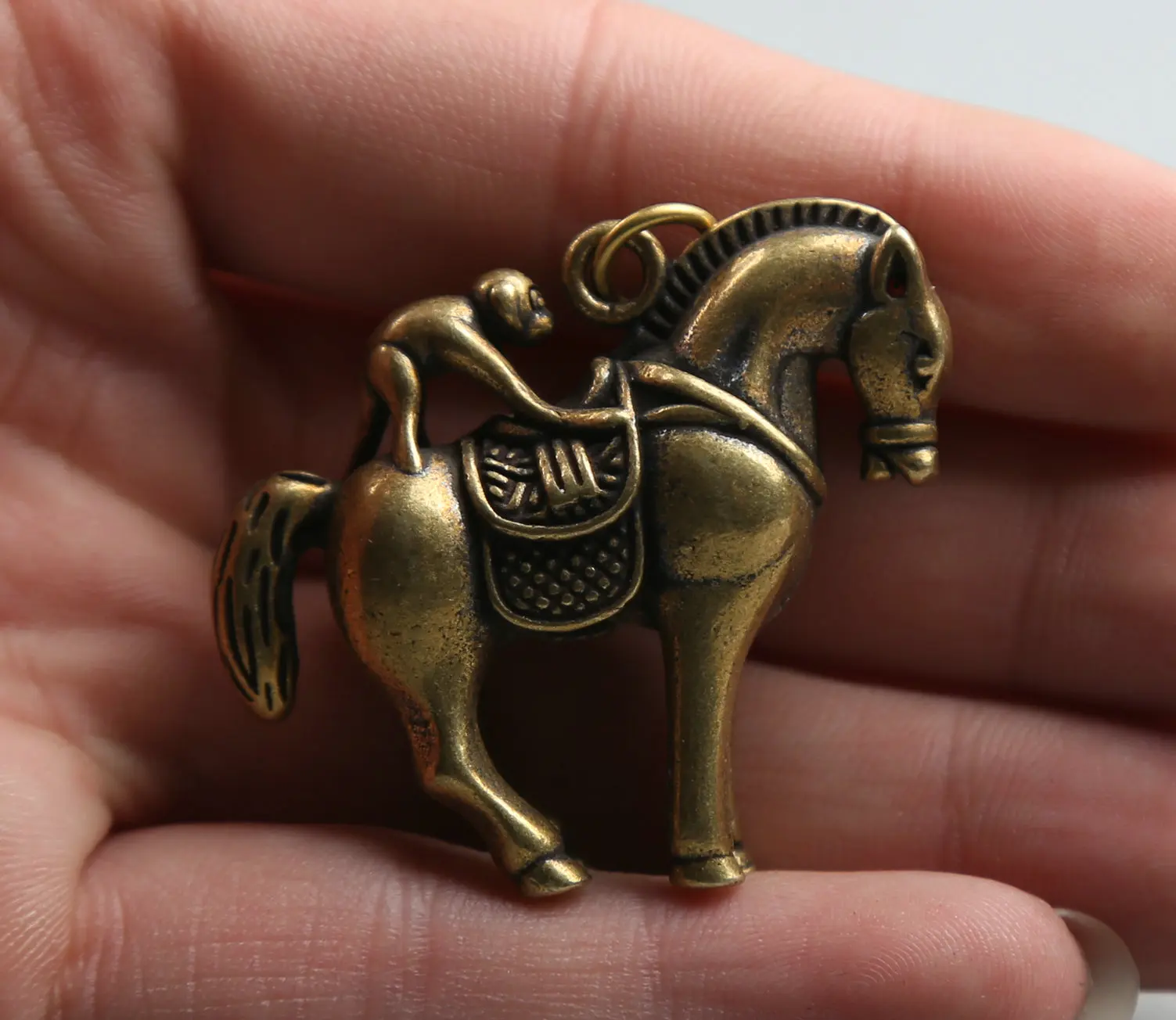 46MM/1.8&quotCollect Curio Rare Chinese Fengshui Small Bronze Exquisite Animal 12 Zodiac Year Monkey Ride Horse Pendant Statuary 31g | Дом и