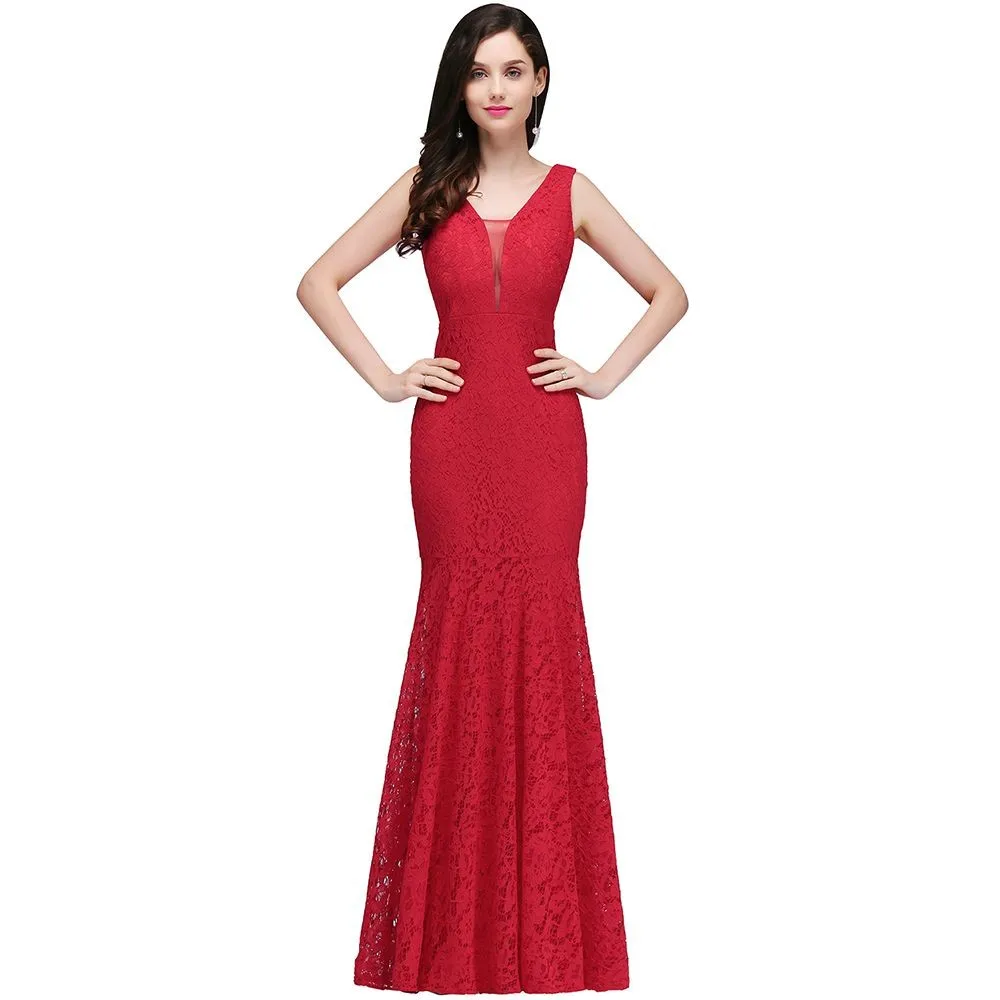 Robe de fille d'honneur Дешевое бордовое кружевное платье русалки пикантные платья