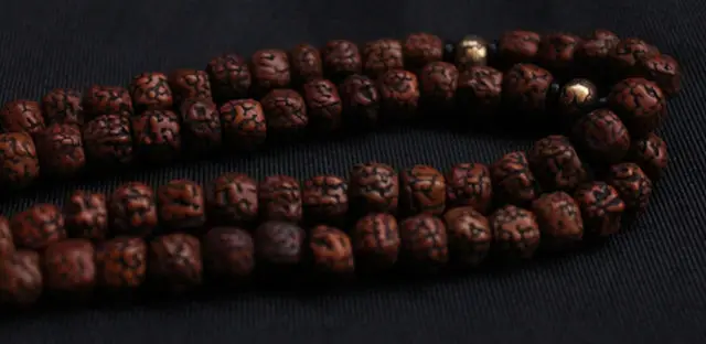 BRO691 Тибетский рудракша медный амулет bodhi Mala С золотыми мантрами Guru бусы Тибетский амулет ювелирные изделия