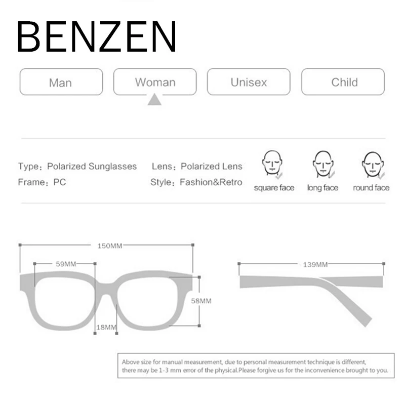 BENZEN, роскошные солнцезащитные очки, женские, Ретро стиль, поляризационные, женские, солнцезащитные очки для вождения, UV 400, женские оттенки с оригинальной коробкой 6595