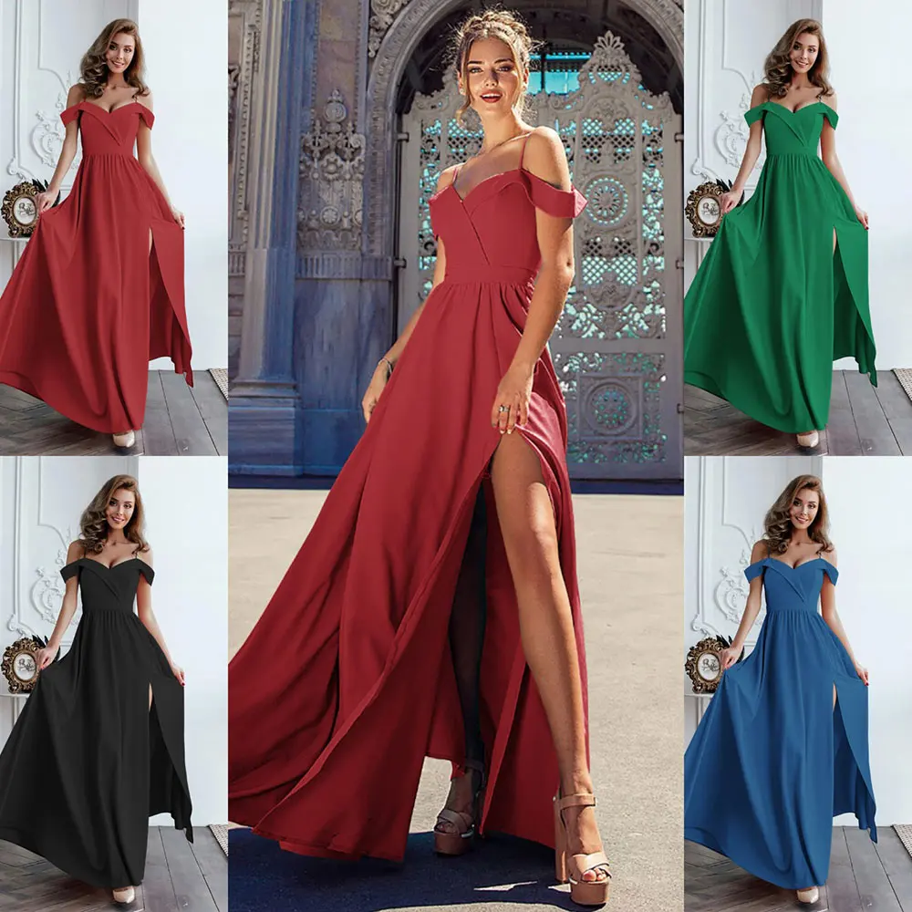 Female Casual Strap V Neck Sleeveless Split Ball Gown Maxi Dress Luxury Summer Women Sexy Elegant Formal Long Party | Женская одежда