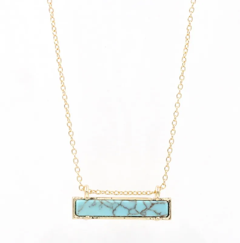 Turquoise marble Бар стиль квадратные геометрические смолы друзы из синего мраморного камня вставки колье ожерелье подвески - Окраска металла: Turquoise marble