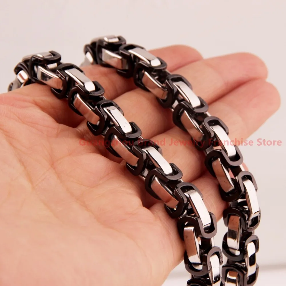 

Hot selling 7-40'' Choosing 8mm Mens Jewelry Silver Black color Stainless Steel Byzantine Chain Necklace Handmade
