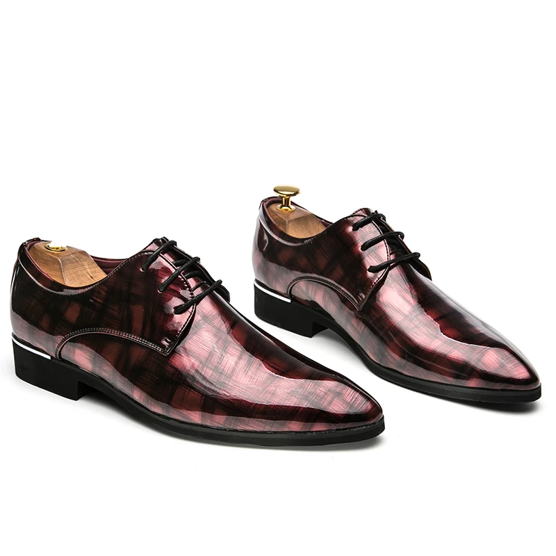 

YEINSHAARS Brand Men Classic Pointed Toe Dress Men Lace Up Patent Leather Black Wedding Oxford Formal Shoes Big Size 38-46