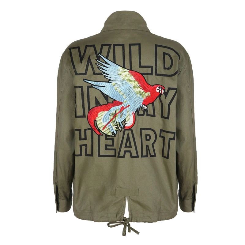 Женская Осенняя куртка с вышивкой орла базовое пальто длинными рукавами и