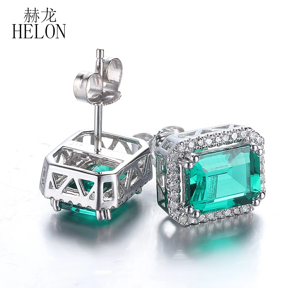 HELON 2.1ct 5x7 мм подлинные обработанные изумрудами серьги для помолвки 10K из белого