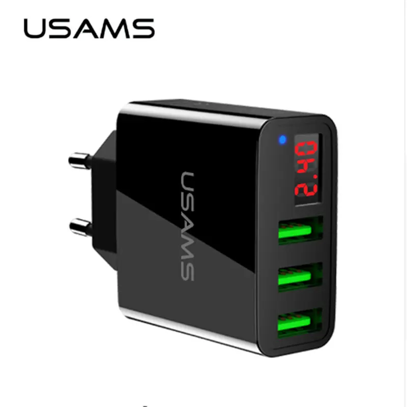 Зарядное устройство USAMS 3 порта USB светодиодный дисплей вилка стандарта ЕС/США