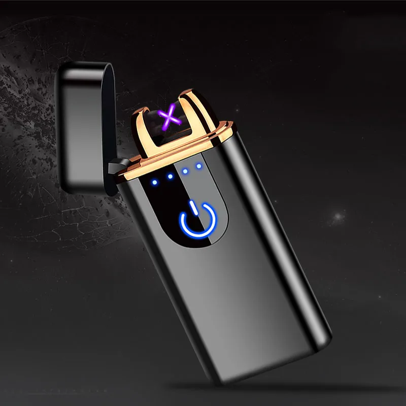 LED Fingerprint Touch Switch Ignition Power Balance Display Creative Lighter USB Charging Electronic Windproof | Дом и сад