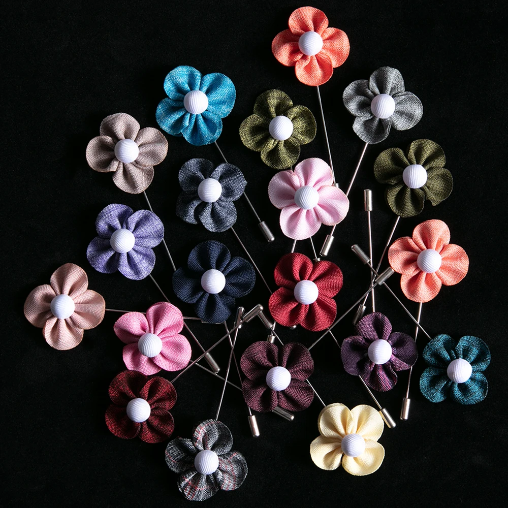 

2pcs Fabric Flower Lapel Pins Four Leaf Clover Brooch Men Women Suit Broches Fashion Vintage Clothing Accessories 22 colors