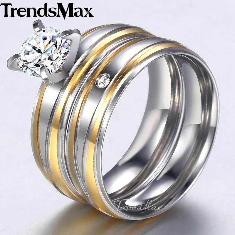 Набор свадебных колец Trendsmax для мужчин и женщин циркониевый камень неровные