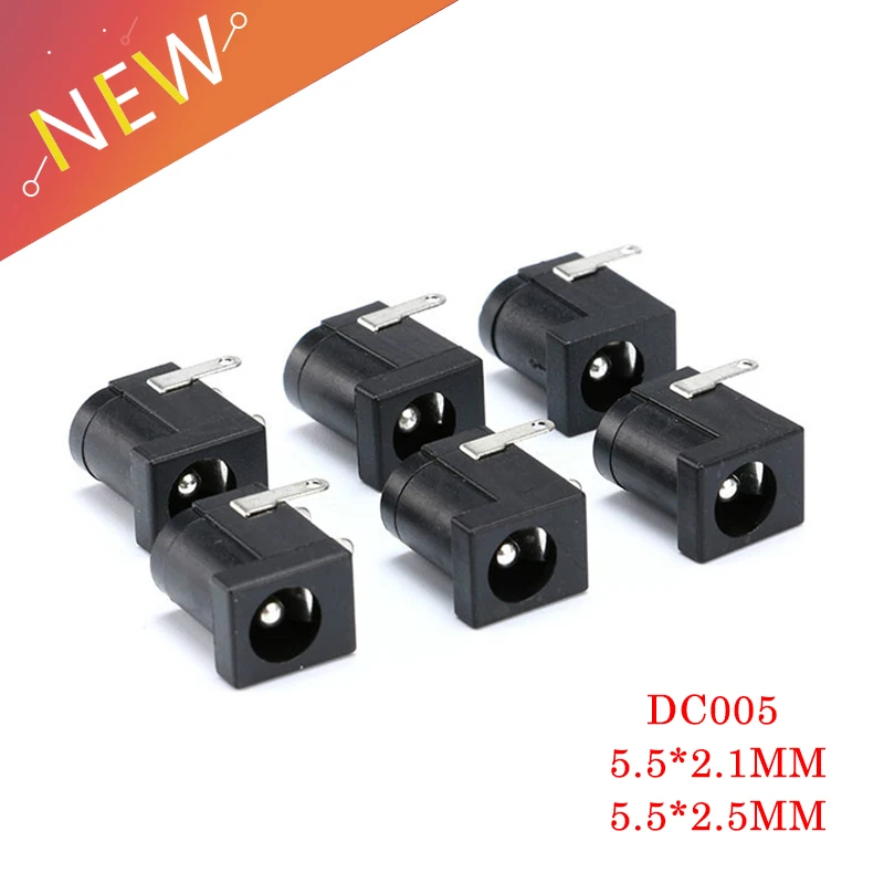 10 шт./лот DC-005 Черный DC разъем питания разъем DC005 5,5*2,1 мм 5,5*2,5 2,1 розетка круглая игла