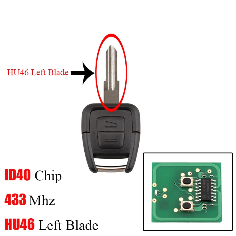 HU46 Left Blade BHKEY 2 кнопки дистанционного приемопередающий чип ключа автомобиля ID40 для Vauxhall Opel Astra Vectra Zafira HU43/HU100/YM28/HU46 лезвие дополнительно - Цвет: HU46 Left Blade