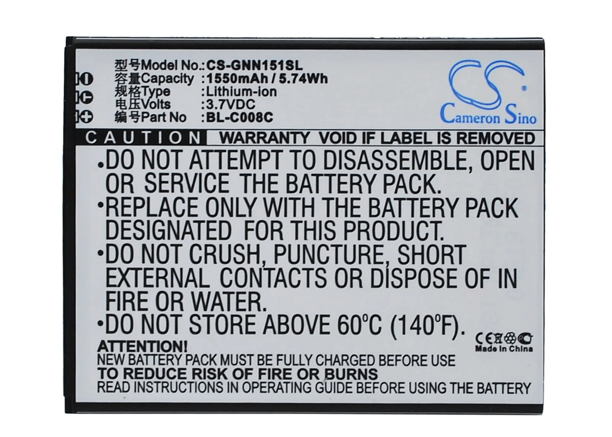 BL C008C батареи Cameron Sino 1550mAh Для GIONEE GN151|cameron sino|battery forcameron sino battery |