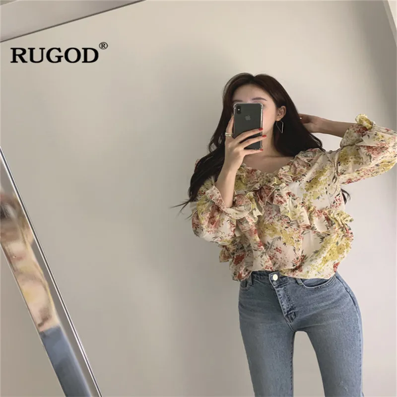 RUGOD Новая женская блузка с v образным вырезом принтом рукавом бабочкой и