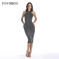 yovamoo 2018 autumn vintage sheath knitted cross vest sleeveless mid calf bodycon dresses sexy slim hip gray midi dress