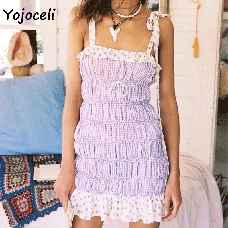 Yojoceli 2019 клетчатый сарафан с рюшами женские вечерние Клубные мини-платья платья